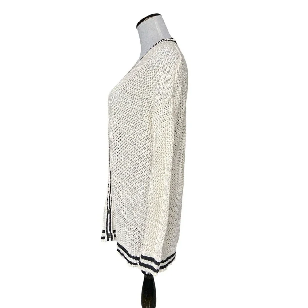 American Eagle Women Y2K Varsity Cardigan Size S Cream Open Knit Preppy Longline